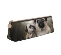 KemEng Carlin Chiens Famille Bokeh Mère Et Petits Chiens Animaux, Trousse à Crayons Triangulaire en Cuir avec Fermeture éclair, Trousse à Crayons Portable, Trousse à cosmétiques