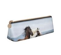 KemEng Chevaux Courant Art, Trousse à Crayons Triangulaire en Cuir avec Fermeture éclair, Trousse à Crayons Portable, Trousse à cosmétiques
