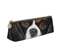 KemEng Chien Cadeau Cavalier King Charles Spaniel, Trousse à Crayons Triangulaire en Cuir avec Fermeture éclair, Trousse à Crayons Portable, Trousse à cosmétiques