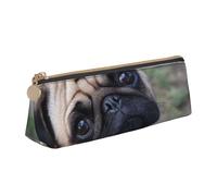 KemEng Chien Carlin drôle, Regarde-toi, Trousse à Crayons Triangulaire en Cuir avec Fermeture éclair, Trousse à Crayons Portable, Trousse à cosmétiques