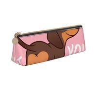 KemEng Chien Chiot Teckel, Trousse à Crayons Triangulaire en Cuir avec Fermeture éclair, Trousse à Crayons Portable, Trousse à cosmétiques