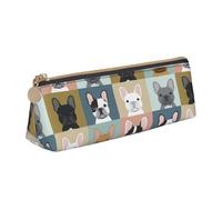 KemEng Chien de modèle de Portraits de Bouledogue français, Trousse à Crayons Triangulaire en Cuir avec Fermeture éclair, Trousse à Crayons Portable, Trousse à cosmétiques