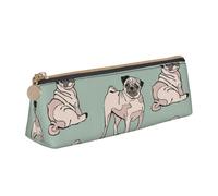 KemEng Chiens Carlin Assis, Trousse à Crayons Triangulaire en Cuir avec Fermeture éclair, Trousse à Crayons Portable, Trousse à cosmétiques