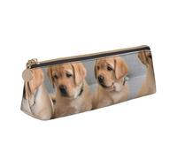 KemEng Chiens Golden Retriever Chiots Chiens Labrador, Trousse à Crayons Triangulaire en Cuir avec Fermeture éclair, Trousse à Crayons Portable, Trousse à cosmétiques
