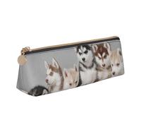 KemEng Chiens Husky Huskies, Trousse à Crayons Triangulaire en Cuir avec Fermeture éclair, Trousse à Crayons Portable, Trousse à cosmétiques