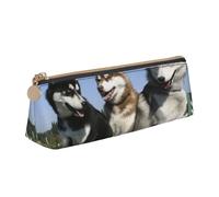 KemEng Chiens Husky Huskies, Trousse à Crayons Triangulaire en Cuir avec Fermeture éclair, Trousse à Crayons Portable, Trousse à cosmétiques