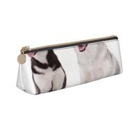 KemEng Chiens Husky imprimés, Trousse à Crayons Triangulaire en Cuir avec Fermeture éclair, Trousse à Crayons Portable, Trousse à cosmétiques