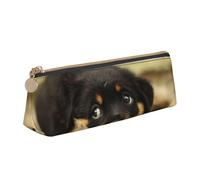 KemEng Chiens Rottweiler Chiens Mignons Chiot Animaux de Compagnie Petit, Trousse à Crayons Triangulaire en Cuir avec Fermeture éclair, Trousse à Crayons Portable, Trousse à cosmétiques