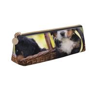 KemEng Chiots Bouvier Bernois, Trousse à Crayons Triangulaire en Cuir avec Fermeture éclair, Trousse à Crayons Portable, Trousse à cosmétiques