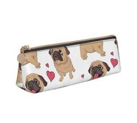 KemEng Chiots carlins drôles de Dessin animé, Trousse à Crayons Triangulaire en Cuir avec Fermeture éclair, Trousse à Crayons Portable, Trousse à cosmétiques
