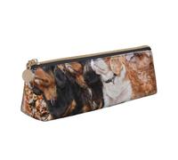 KemEng Chiots d'automne Cavalier King Charles Spaniel, Trousse à Crayons Triangulaire en Cuir avec Fermeture éclair, Trousse à Crayons Portable, Trousse à cosmétiques