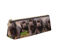 KemEng Chiots Labrador Famille de Petits Chiots Bruns, Trousse à Crayons Triangulaire en Cuir avec Fermeture éclair, Trousse à Crayons Portable, Trousse à cosmétiques
