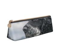 KemEng Cocker Anglais Grandes Oreilles Bouclées Noir, Trousse à Crayons Triangulaire en Cuir avec Fermeture éclair, Trousse à Crayons Portable, Trousse à cosmétiques