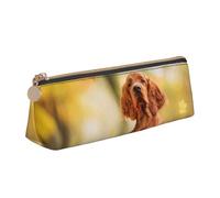 KemEng Cocker Spaniel Automne Parc Chiens Épagneul Brun, Trousse à Crayons Triangulaire en Cuir avec Fermeture éclair, Trousse à Crayons Portable, Trousse à cosmétiques