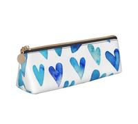 KemEng Coeur Bleu Élégant Romantique Unique, Trousse à Crayons Triangulaire en Cuir avec Fermeture éclair, Trousse à Crayons Portable, Trousse à cosmétiques