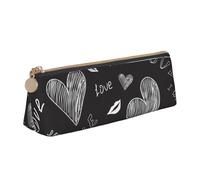 KemEng Coeurs manuscrits Mots Amour, Trousse à Crayons Triangulaire en Cuir avec Fermeture éclair, Trousse à Crayons Portable, Trousse à cosmétiques