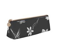 KemEng Conception de Papier Peint à Fleurs Noires, Trousse à Crayons Triangulaire en Cuir avec Fermeture éclair, Trousse à Crayons Portable, Trousse à cosmétiques
