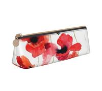 KemEng Coquelicots Aquarelle, Trousse à Crayons Triangulaire en Cuir avec Fermeture éclair, Trousse à Crayons Portable, Trousse à cosmétiques