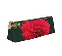 KemEng Dahlia Rouge, Trousse à Crayons Triangulaire en Cuir avec Fermeture éclair, Trousse à Crayons Portable, Trousse à cosmétiques
