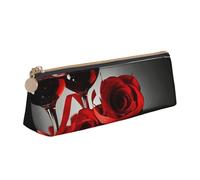KemEng Décor d'amoureux romantiques de Rose Rouge et de vin, Trousse à Crayons Triangulaire en Cuir avec Fermeture éclair, Trousse à Crayons Portable, Trousse à cosmétiques