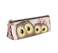 KemEng Deux hiboux Mignons de Dessin animé, Trousse à Crayons Triangulaire en Cuir avec Fermeture éclair, Trousse à Crayons Portable, Trousse à cosmétiques