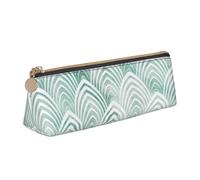 KemEng Écailles Aqua Menthe Blanc Géométrie Marbre, Trousse à Crayons Triangulaire en Cuir avec Fermeture éclair, Trousse à Crayons Portable, Trousse à cosmétiques