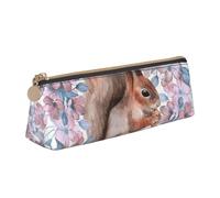 KemEng Écureuil De Dessin Animé avec des Fleurs, Trousse à Crayons Triangulaire en Cuir avec Fermeture éclair, Trousse à Crayons Portable, Trousse à cosmétiques