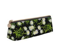 KemEng Edelweiss Alpin Suisse Floral, Trousse à Crayons Triangulaire en Cuir avec Fermeture éclair, Trousse à Crayons Portable, Trousse à cosmétiques