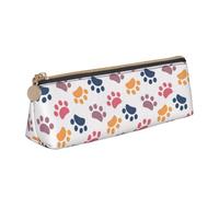KemEng Empreinte Animale de modèle de Patte sur Un Blanc, Trousse à Crayons Triangulaire en Cuir avec Fermeture éclair, Trousse à Crayons Portable, Trousse à cosmétiques