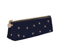KemEng Étoiles Scintillantes Roses Bleu foncé et Or Rose étoilées, Trousse à Crayons Triangulaire en Cuir avec Fermeture éclair, Trousse à Crayons Portable, Trousse à cosmétiques