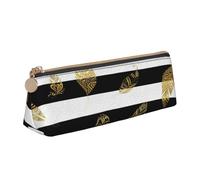 KemEng Feuille d'or Rayée Noir Et Blanc, Trousse à Crayons Triangulaire en Cuir avec Fermeture éclair, Trousse à Crayons Portable, Trousse à cosmétiques