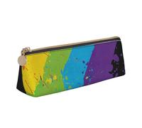 KemEng Fierté LGBT Rainbow Splat, Trousse à Crayons Triangulaire en Cuir avec Fermeture éclair, Trousse à Crayons Portable, Trousse à cosmétiques