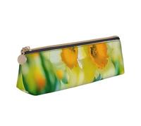 KemEng Fleur de Jonquille imprimée, Trousse à Crayons Triangulaire en Cuir avec Fermeture éclair, Trousse à Crayons Portable, Trousse à cosmétiques