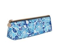 KemEng Fleurs abstraites Bleues, Trousse à Crayons Triangulaire en Cuir avec Fermeture éclair, Trousse à Crayons Portable, Trousse à cosmétiques