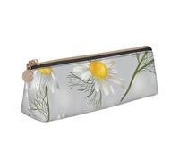 KemEng Fleurs de Camomille, Trousse à Crayons Triangulaire en Cuir avec Fermeture éclair, Trousse à Crayons Portable, Trousse à cosmétiques