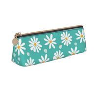 KemEng Fleurs de Marguerite Blanche, Trousse à Crayons Triangulaire en Cuir avec Fermeture éclair, Trousse à Crayons Portable, Trousse à cosmétiques