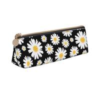 KemEng Fleurs de Marguerite, Trousse à Crayons Triangulaire en Cuir avec Fermeture éclair, Trousse à Crayons Portable, Trousse à cosmétiques