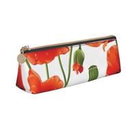KemEng Fleurs De Pavot Floral, Trousse à Crayons Triangulaire en Cuir avec Fermeture éclair, Trousse à Crayons Portable, Trousse à cosmétiques