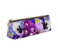KemEng Fleurs de Printemps de Pâques pensées Graphiques, Trousse à Crayons Triangulaire en Cuir avec Fermeture éclair, Trousse à Crayons Portable, Trousse à cosmétiques