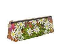 KemEng Fleurs d'edelweiss suisses, Trousse à Crayons Triangulaire en Cuir avec Fermeture éclair, Trousse à Crayons Portable, Trousse à cosmétiques
