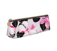 KemEng Fleurs d'hibiscus Tropicales à Feuilles Noires, Trousse à Crayons Triangulaire en Cuir avec Fermeture éclair, Trousse à Crayons Portable, Trousse à cosmétiques