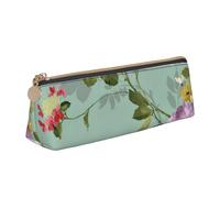 KemEng Fleurs Florales Vintage, Trousse à Crayons Triangulaire en Cuir avec Fermeture éclair, Trousse à Crayons Portable, Trousse à cosmétiques