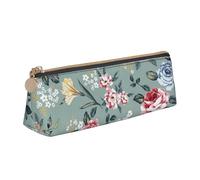 KemEng Fleurs Roses sur Fond Vert, Trousse à Crayons Triangulaire en Cuir avec Fermeture éclair, Trousse à Crayons Portable, Trousse à cosmétiques