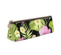 KemEng Fleurs Roses Tropicales et Palmiers de la Jungle, Trousse à Crayons Triangulaire en Cuir avec Fermeture éclair, Trousse à Crayons Portable, Trousse à cosmétiques