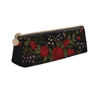 KemEng Fleurs Roses Westernch, Trousse à Crayons Triangulaire en Cuir avec Fermeture éclair, Trousse à Crayons Portable, Trousse à cosmétiques