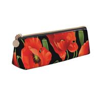 KemEng Fleurs Rouges printanières imprimées, Trousse à Crayons Triangulaire en Cuir avec Fermeture éclair, Trousse à Crayons Portable, Trousse à cosmétiques