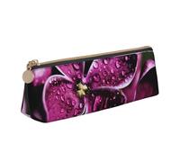 KemEng Fleurs Violettes imprimées, Trousse à Crayons Triangulaire en Cuir avec Fermeture éclair, Trousse à Crayons Portable, Trousse à cosmétiques