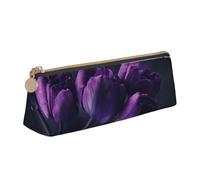 KemEng Fond De Fleurs Violettes, Trousse à Crayons Triangulaire en Cuir avec Fermeture éclair, Trousse à Crayons Portable, Trousse à cosmétiques