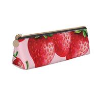 KemEng Fraises sur Fond Rose, Trousse à Crayons Triangulaire en Cuir avec Fermeture éclair, Trousse à Crayons Portable, Trousse à cosmétiques