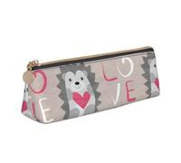 KemEng Hérisson avec Coeur Amour, Trousse à Crayons Triangulaire en Cuir avec Fermeture éclair, Trousse à Crayons Portable, Trousse à cosmétiques